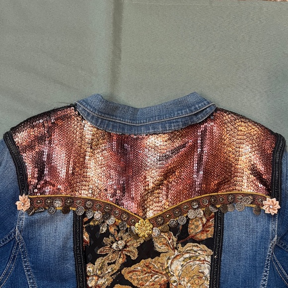 Upcycled Denim Jean Jacket Jessica Simpson Sz 3X Hand Embellished OOAK EUC - Picture 9 of 16